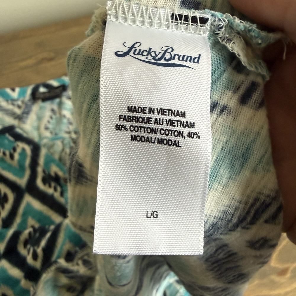 Lucky Brand Womens Large Blue White V-Neck Henley Short‎ Sleeve Blouse Top - Picture 5 of 7